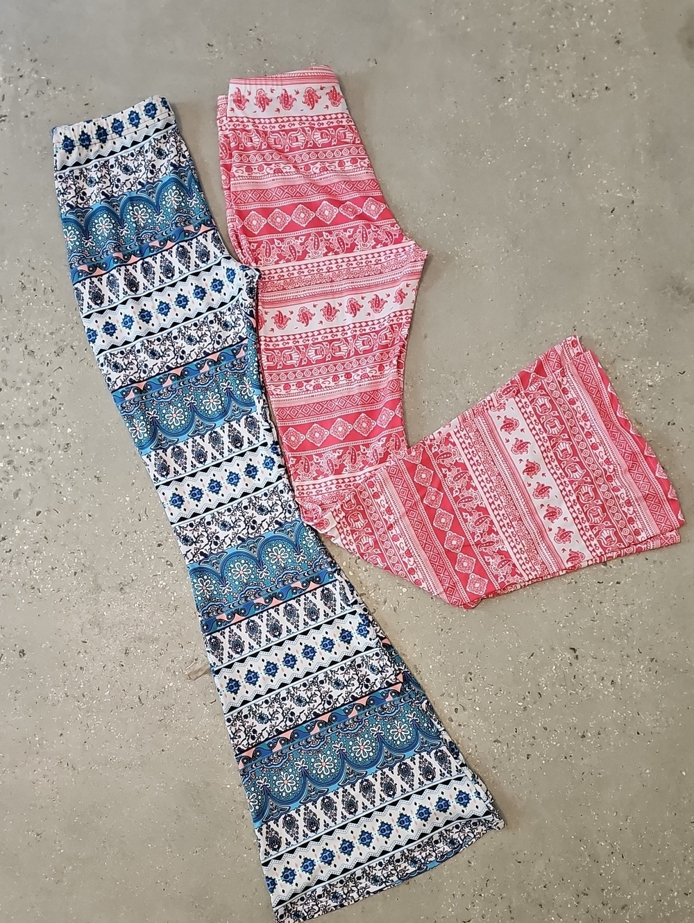 Boho Printed Flare Pants Duo - Blue/Coral & Red/White